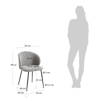 Minna light grey chair with steel legs with black finish - sizes
