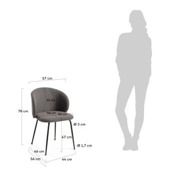 Minna dark grey chair with steel legs with black finish - sizes