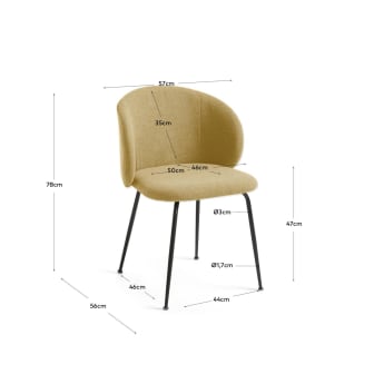 Minna mustard chair with steel legs with black finish - sizes