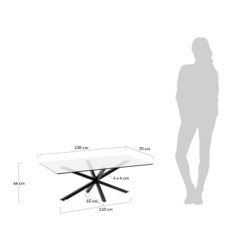 Table basse Argo 130 x 70 cm en verre et pieds noir - dimensions