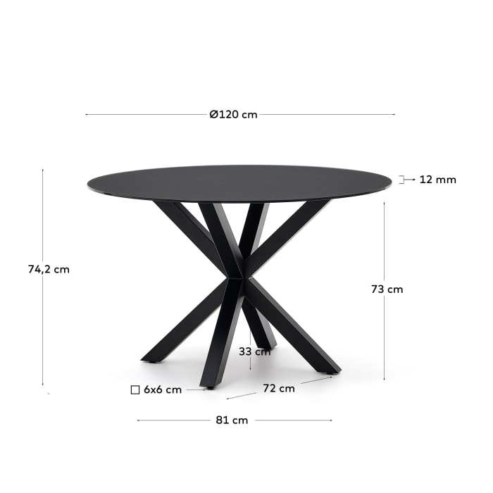 Tavolo rotondo Argo in vetro nero con gambe in acciaio finitura nera Ø 120  cm