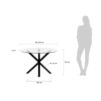 Table ronde Full Argo en verre et pieds en acier finition noire Ø 119 cm - dimensions