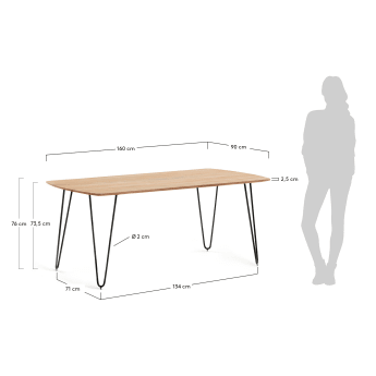 Barcli Tisch 160 x 90 cm aus massivem Akazienholz und schwarzen Stahlbeinen - Größen