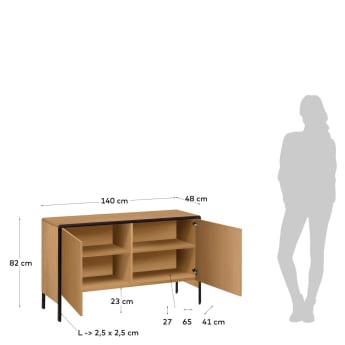 Nadyria Sideboard 2 Türen aus Eichenfurnier und Stahl in Schwarz 140 x 82 cm - Größen