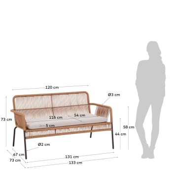 Samanta 2 seater cord sofa in beige, 133 cm - sizes
