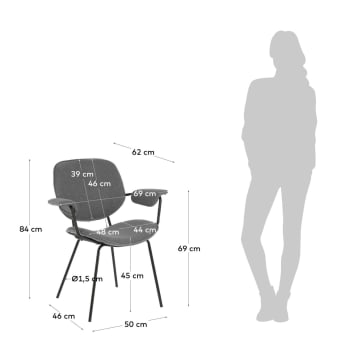 Καρέκλα Naiquen, ανοιχτό γκρι και ατσάλι σε μαύρο φινίρισμα - μεγέθη