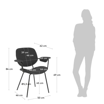 Καρέκλα Naiquen, σκούρο γκρι και ατσάλι σε μαύρο φινίρισμα - μεγέθη