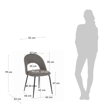 Καρέκλα Mahalia, ανοιχτό γκρι και ατσάλινα πόδια σε μαύρο φινιρίσμα - μεγέθη