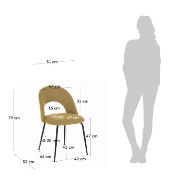Krzesło Mahalia musztarda i stalowe nogi malowane na czarno - rozmiary