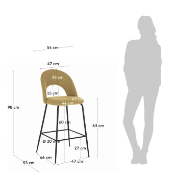 Mahalia mustard-yellow stool height 63 cm - sizes