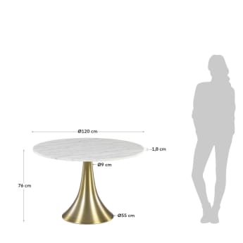 Table ronde Oria en marbre blanc et pieds en acier doré Ø 120 cm - dimensions