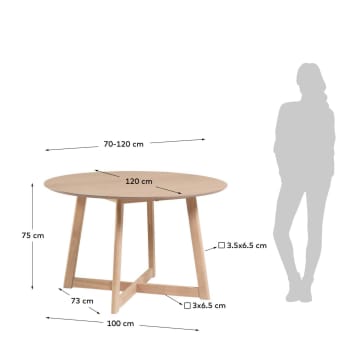 Extendable Maryse 70 (120) x 75 cm table in an oak finish - sizes