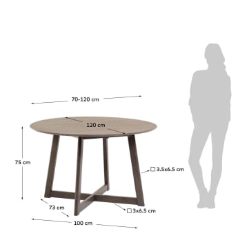 Mesa extensible redonda Maryse 70 (120) x 75 cm chapa de fresno patas madera maciza caucho - tamaños