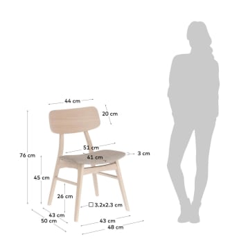 Silla Selia de madera maciza de caucho y chapa de roble tapizado gris claro - tamaños