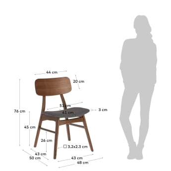 Selia chair in solid rubber wood, oak veneer and dark grey upholstery - sizes