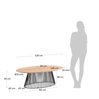 Table basse Leska 120 x 65 cm en manguier massif et pied en acier noir - dimensions