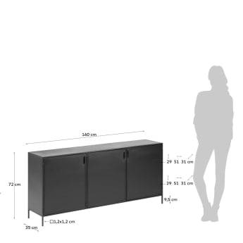 Shantay metal sideboard in a painted black finish with 3 doors, 160 x 72 cm - sizes