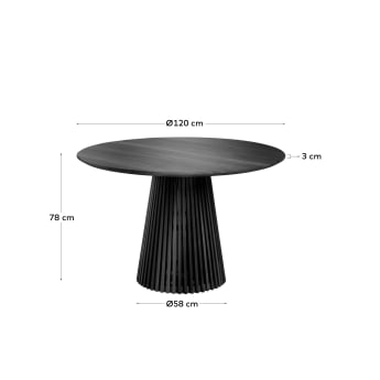 Table ronde Jeanette en bois de Mindy massif noir Ø 120 cm - dimensions
