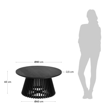 Table basse Jeanette en bois de Mindy noir Ø 80 cm - dimensions