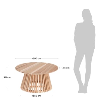 Table basse Jeanette en teck massif Ø 80 cm - dimensions