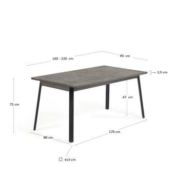 Grey Indiann extendable table in solid acacia wood 160 (220) x 75 cm - sizes