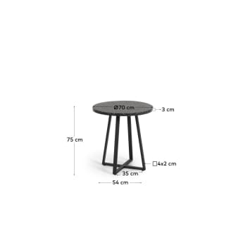Tella round terrazzo table in black with steel legs, Ø 70 cm - sizes