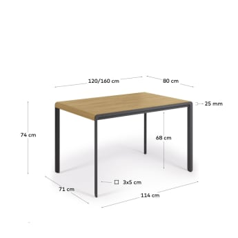 Nadyria extendable table with oak veneer and steel legs 120 (160) x 80 cm - sizes