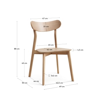 Safina chair in oak veneer and solid rubber wood - sizes