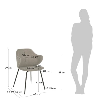 Καρέκλα Suanne, μπεζ και ατσάλινα πόδια σε μαύρο φινίρισμα - μεγέθη