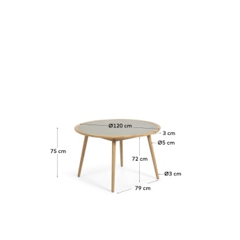 Nina round table made from poly cement and solid eucalyptus wood Ø 120 cm FSC 100% - sizes