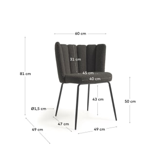 Καρέκλα Aniela, μαύρο sheepskin και μέταλλο σε μαύρο φινίρισμα - μεγέθη