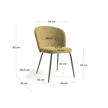 Anoha chair in mustard with metal with black finish - sizes