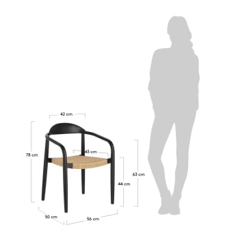 Καρέκλα Nina, μασίφ ξύλο ακακίας σε μαύρο φινίρισμα και μπεζ χάρτινο σκοινί - μεγέθη
