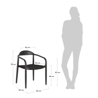 Καρέκλα Nina, μασίφ ξύλο ακακίας σε μαύρο ματ φινίρισμα και μαύρο σκοινί - μεγέθη