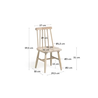 Cadira infantil Tressia fusta massissa cautxú amb acabat natural - mides