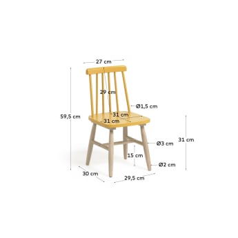 Tressia kids chair in solid rubber wood with mustard and natural finish - sizes