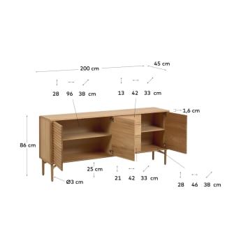 Lenon oak wood and veneer sideboard with 3 doors & 3 drawers, 200 x 86 cm FSC MIX Credit - sizes