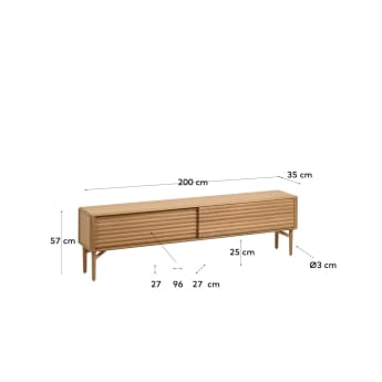 Lenon 2 door solid wood and oak veneer TV stand, 200 x 57 cm, FSC MIX Credit - sizes