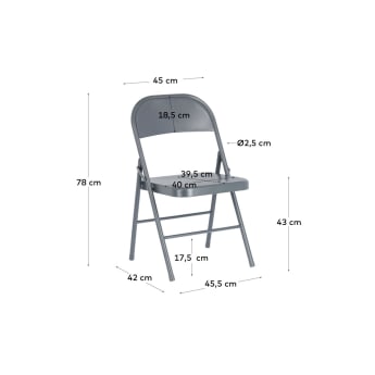 Πτυσσόμενη μεταλλική καρέκλα Aidana, σκούρο γκρι - μεγέθη