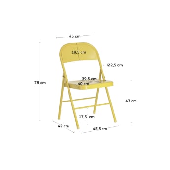 Πτυσσόμενη μεταλλική καρέκλα Aidana, μουσταρδί - μεγέθη