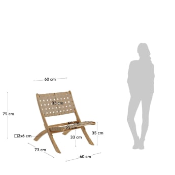Fotel składany Chabeli lite drewno akacjowe i beżowa lina 100% FSC - rozmiary