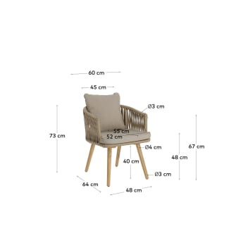 Hemlice chair in beige rope with solid 100% FSC acacia legs - sizes