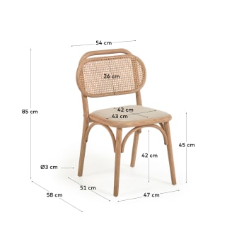 Doriane solid oak chair with natural finish and upholstered seat - sizes