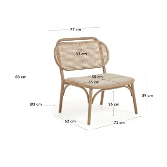 Καρέκλα Doriane, μασίφ οξυά σε φυσικό φινίρισμα και ταπετσαρισμένο κάθισμα - μεγέθη