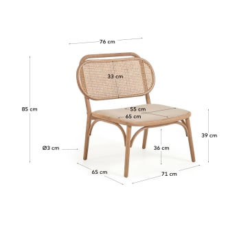 Fotel Doriane z litego drewna dębowego naturalne wykończenie i siedzisko z tkaniny - rozmiary
