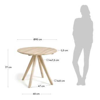 Στρογγυλό τραπέζι Maial, 90 εκ, μασίφ τικ - μεγέθη