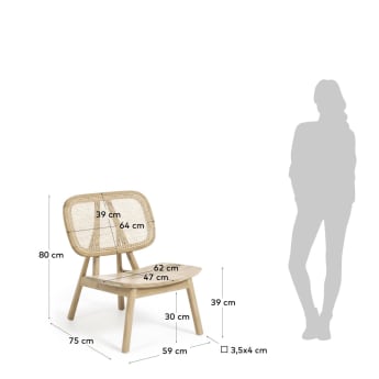 Nadra solid teak wood and rattan armchair - sizes