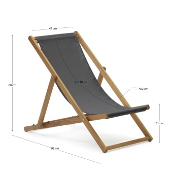 Adredna folding outdoor deck chair in black with solid acacia wood - sizes