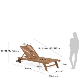 Beila solid eucalyptus wood outdoor sun lounger, 100% FSC - sizes