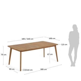 Hanzel extendable garden table in solid eucalyptus, 183 (240) x 100 cm FSC 100% - sizes